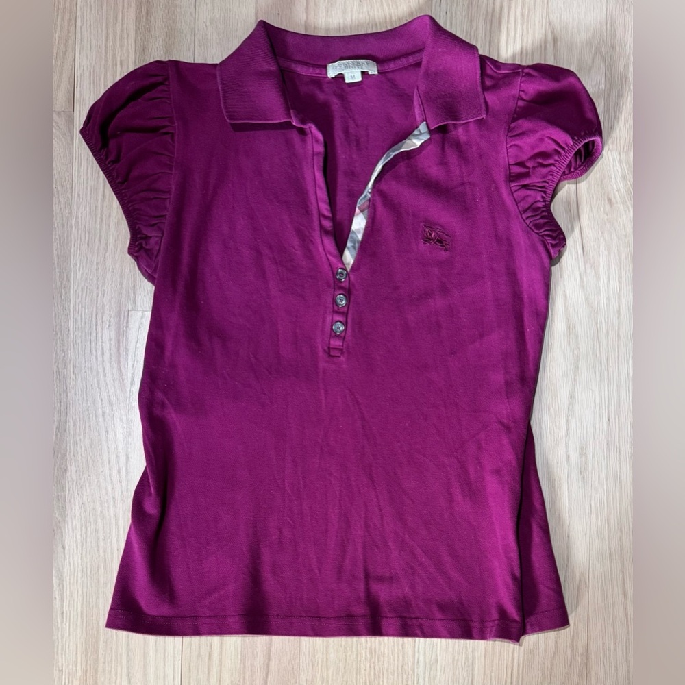 Burberry Brit Purple Nova Check Signature Polo Knit Top M